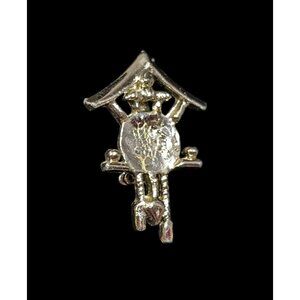 Vintage Cuckoo Clock Silver Tone Brooch (Missing Piece)